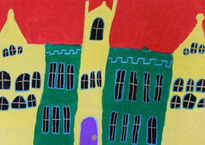 Acrylic painting of building at Queen's University