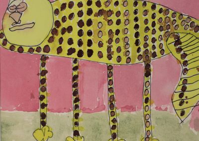 Watercolour and pen lined cheetah with very long legs