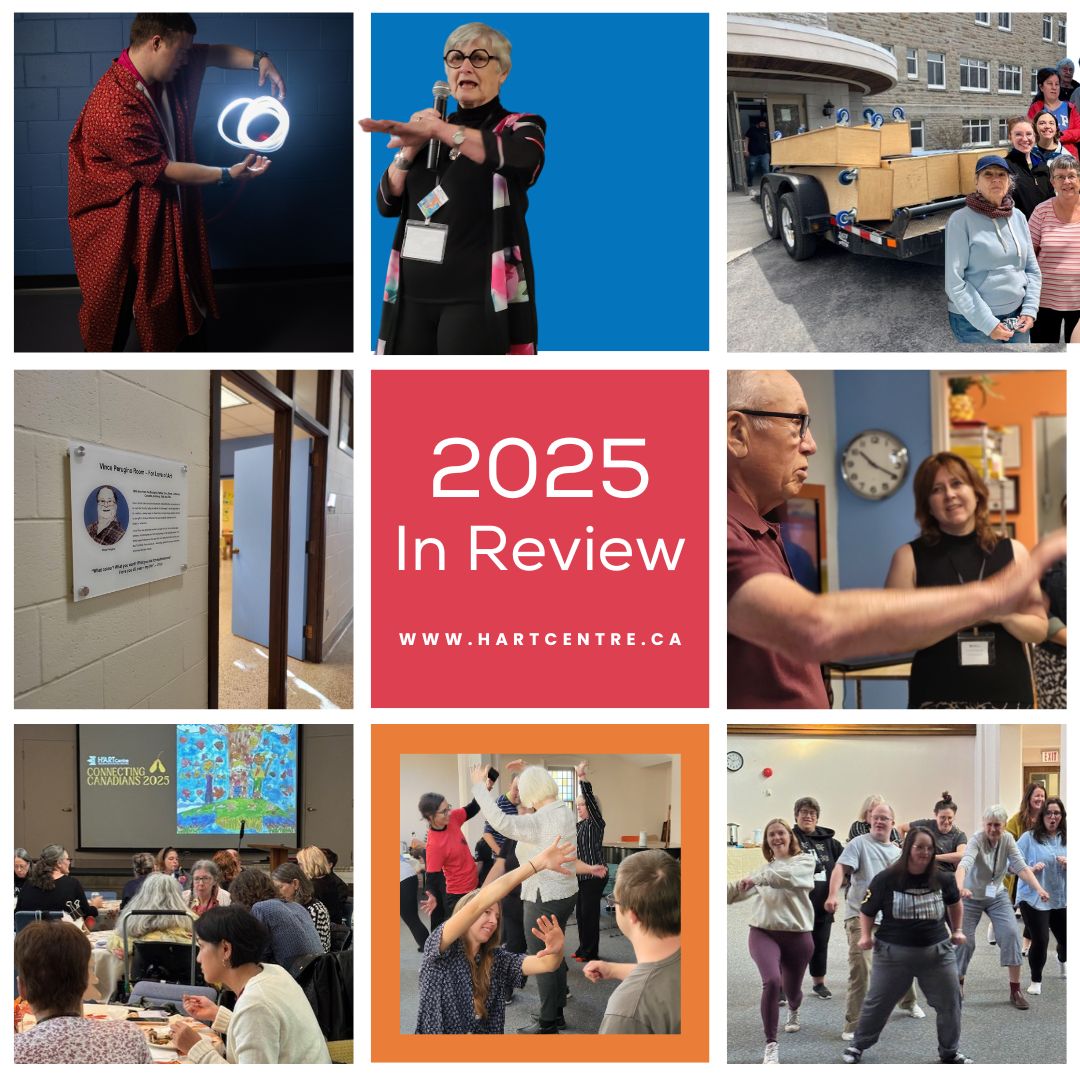 2025 year in review 2025 In Review: A collage with images of a H'artist with light beam between hands, Senator Bovey speaking, a moving truck, room plaque, parent speaking, groups at conference, dance workshops.